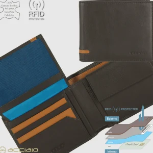 Portafoglio da uomo classico 10 carte, portamonete e patta, Marrone/Moka