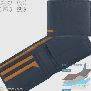 Portafoglio da uomo classico con 7 carte e portamonete, Blu
