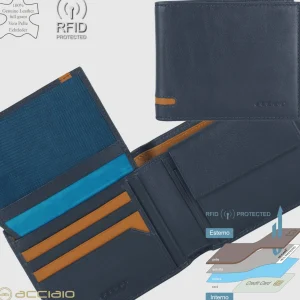 Portafoglio da uomo classico 10 carte, portamonete e patta, Blu