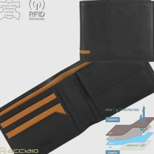 Portafoglio da uomo classico con 7 carte e portamonete, Nero