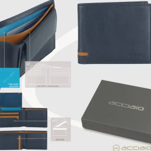 Portafoglio da uomo classico 10 carte, portamonete e patta, Blu
