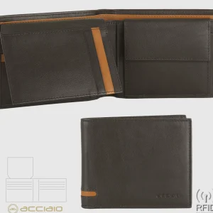 Portafoglio da uomo classico 10 carte, portamonete e patta, Marrone/Moka
