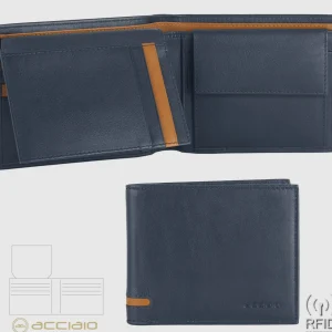 Portafoglio da uomo classico 10 carte, portamonete e patta, Blu