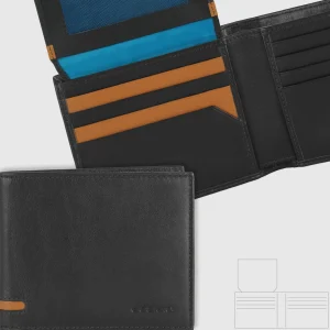 Portafoglio da uomo con 15 carte di credito e patta, Nero
