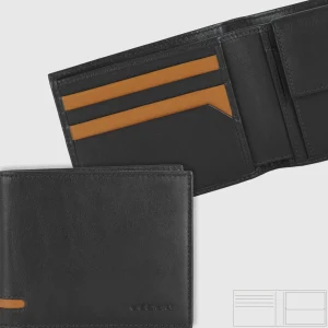 Portafoglio da uomo con 7 carte e portamonete, Nero