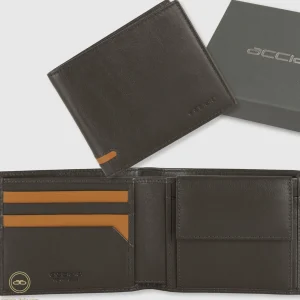 Portafoglio da uomo con 7 carte e portamonete, Moka