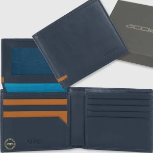 Portafoglio da uomo con 15 carte di credito e patta, Blu