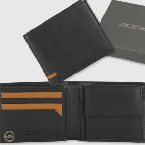 Portafoglio da uomo con 7 carte e portamonete, Nero