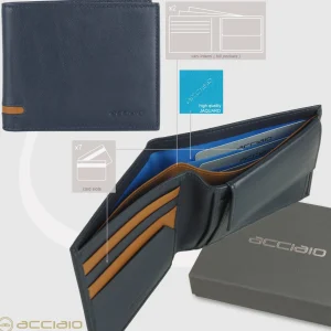 Portafoglio da uomo con 7 carte e portamonete, Blu