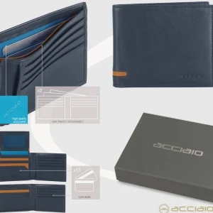 Portafoglio da uomo con 15 carte di credito e patta, Blu