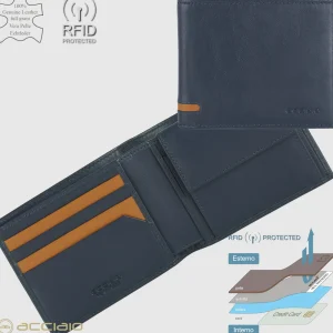 Portafoglio da uomo con 7 carte e portamonete, Blu