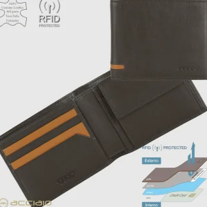Portafoglio da uomo con 7 carte e portamonete, Moka