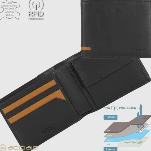 Portafoglio da uomo con 7 carte e portamonete, Nero
