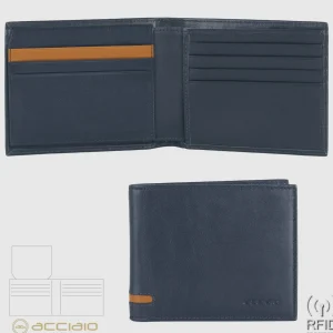 Portafoglio da uomo con 15 carte di credito e patta, Blu