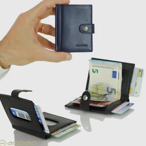 Portafoglio Mini con Fermasoldi a molla in pelle Blu Ink