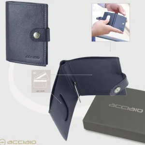 Portafoglio Mini con Fermasoldi a molla in pelle Blu Ink