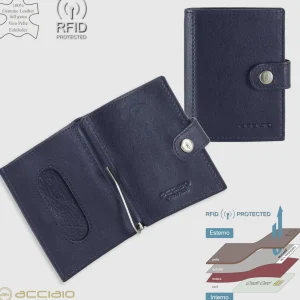 Portafoglio Mini con Fermasoldi a molla in pelle Blu Ink