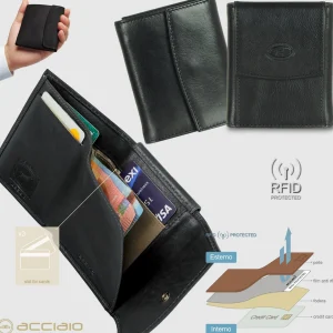 Portafoglio minimal uomo portamonete in pelle Nero