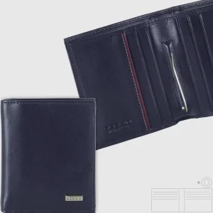 Portafoglio Piccolo con Fermasoldi Clip Portamonete in pelle Blu Ink