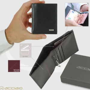 Portafoglio Piccolo con Fermasoldi Clip Portamonete in pelle Nero