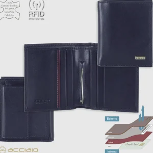 Portafoglio Piccolo con Fermasoldi Clip Portamonete in pelle Blu Ink
