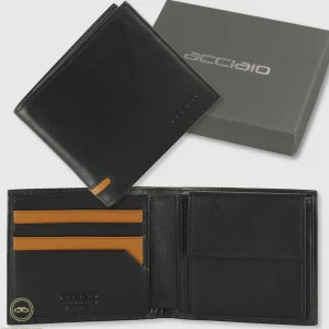 Portafoglio piccolo da uomo 7 carte e portamonete Nero