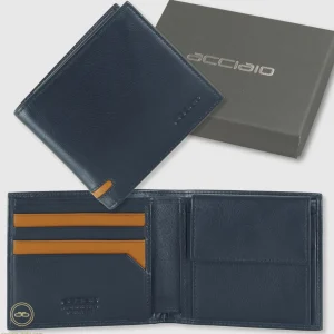 Portafoglio piccolo da uomo 7 carte e portamonete Blu