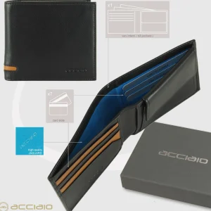 Portafoglio piccolo da uomo 7 carte e portamonete Nero