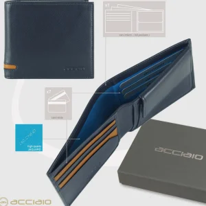 Portafoglio piccolo da uomo 7 carte e portamonete Blu
