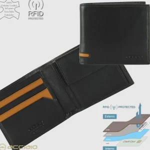 Portafoglio piccolo da uomo 7 carte e portamonete Nero