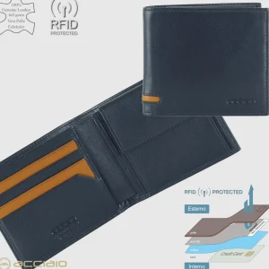 Portafoglio piccolo da uomo 7 carte e portamonete Blu