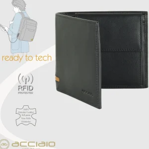 Portafoglio piccolo da uomo 7 carte e portamonete Nero