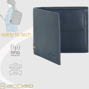 Portafoglio piccolo da uomo 7 carte e portamonete Blu