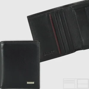 Portafoglio Piccolo uomo con Portamonete in pelle Liscia Nero