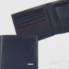 Portafoglio piccolo uomo, portamonete e 4cc in pelle Liscia Blu Ink