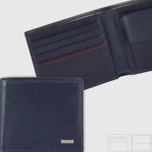 Portafoglio piccolo uomo, portamonete e 4cc in pelle Liscia Blu Ink
