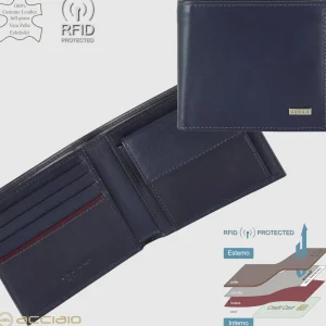 Portafoglio piccolo uomo, portamonete e 4cc in pelle Liscia Blu Ink