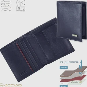 Portafoglio Piccolo uomo con Portamonete in pelle Liscia Ink Blu