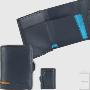 Portafoglio porta card Box Popup Rfid in pelle Blu