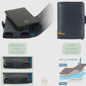 Portafoglio porta card Box Popup Rfid in pelle Blu