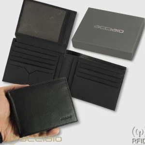 Portafoglio uomo classico 11 carte di credito in pelle Soft Nero