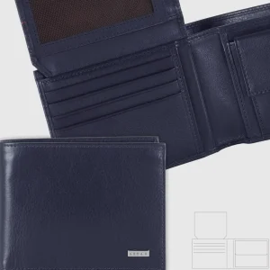 Portafoglio uomo con portamonete e documenti in pelle Liscia Blu Ink