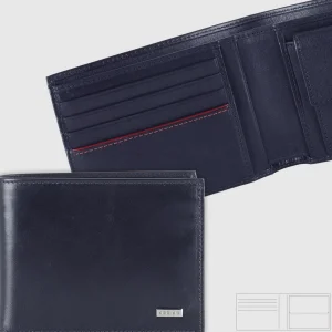 Portafoglio uomo con Portamonete classico in pelle Liscia Blu Ink