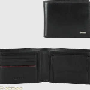 Portafoglio uomo con Portamonete classico in pelle Liscia Nero