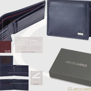 Portafoglio uomo con portamonete e documenti in pelle Liscia Blu Ink