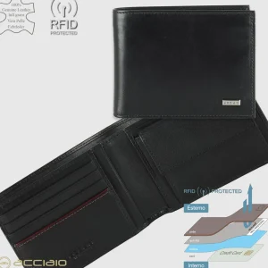 Portafoglio uomo con Portamonete classico in pelle Liscia Nero