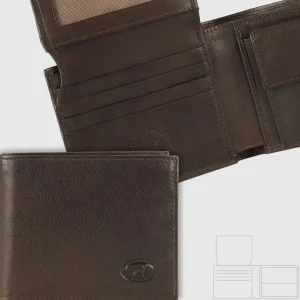 Portafoglio uomo in pelle medio con portamonete e patta Moka
