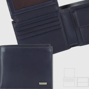 Portafoglio uomo medio con portamonete e patta in pelle Liscia Blu Ink
