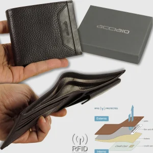Portafoglio uomo Moka in pelle con portamonete e portacard Rfid