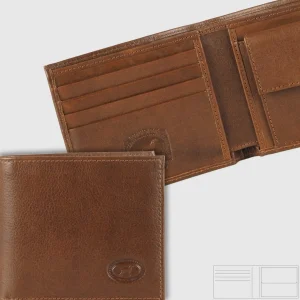 Portafoglio uomo piccolo in pelle con portamonete Castagno